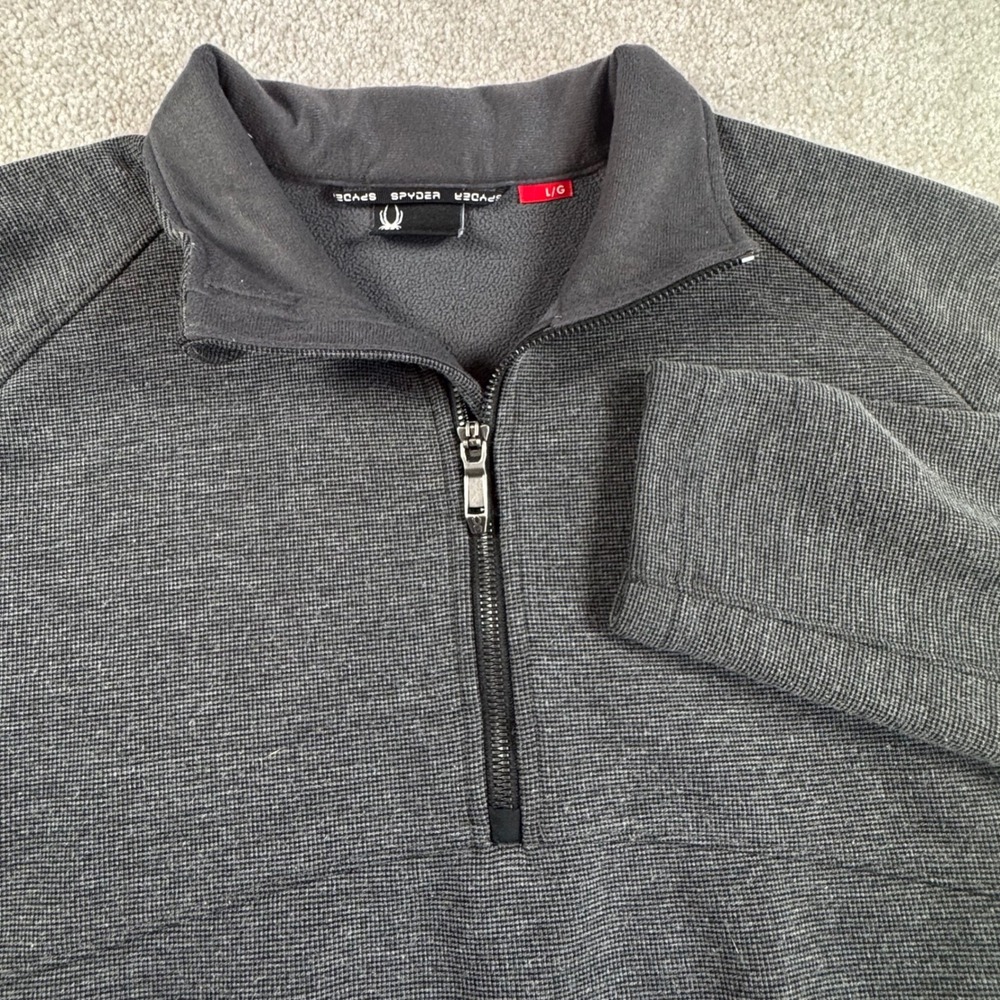 Spyder Mens Large 1/4 Zip Pullover Jacket Charcoal Gray Fleece Lined Mock Neck